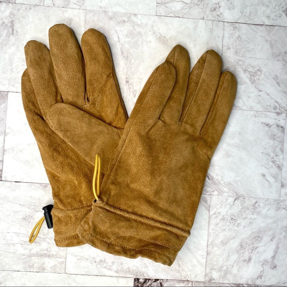 HUDSON’S BAY 100% Brown/Tan Leather Winter Gloves with Fleece Lining - Size M/L